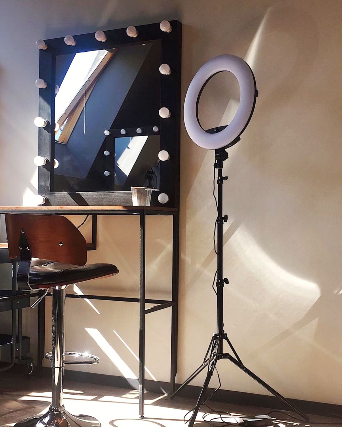 Гримёрный стол 200*90*40 см с лампочками, стол с зеркалом, черный в ...