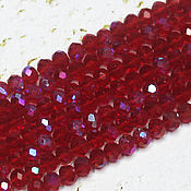Материалы для творчества handmade. Livemaster - original item Beads 80 pcs faceted 3h2 mm Red with rainbow coating. Handmade.