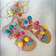 Декорированные кожаные сандалии с помпонами, Сандалии, Фессалоники,  Фото №1