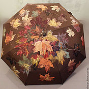 Аксессуары handmade. Livemaster - original item Folding umbrella with painted Autumn leaves chocolate brown machine. Handmade.