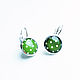 Silver plated earrings 'Polka dots' (green), Earrings, Moscow,  Фото №1