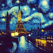Картины и панно ручной работы. Ярмарка Мастеров - ручная работа Pintura noche Estrellada en París (van Gogh) impresión de arte digital. Handmade.