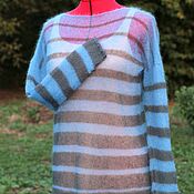 Одежда handmade. Livemaster - original item Mohair striped blue and grey gossamer Jumper. Handmade.