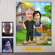 Сувениры и подарки handmade. Livemaster - original item A gift for parents on their wedding anniversary. Cartoon on the photo, parents at the dacha. Handmade.