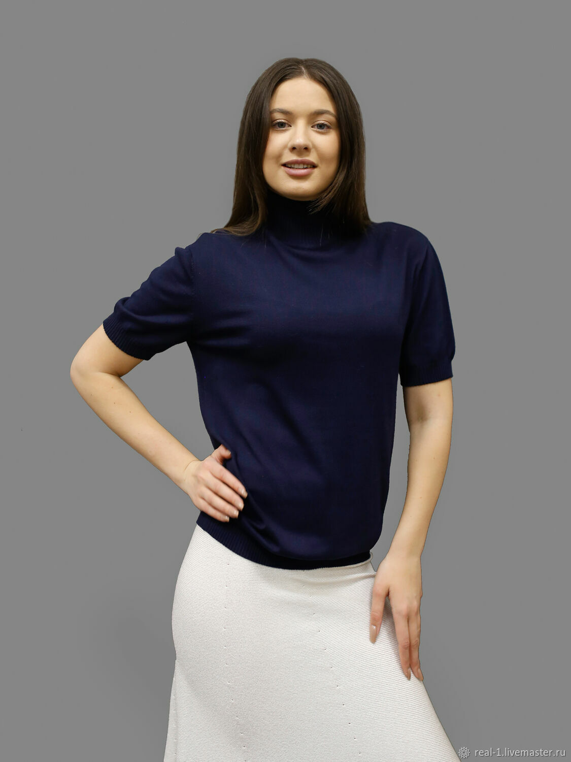 Водолазки:водолазка женская, вискоза,базовая,синяя,мягкая.короткий рук ...