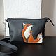 Women's leather bag.Clutch Bag with Fox applique black, Clutches, Krasnodar,  Фото №1
