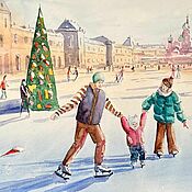Картины и панно handmade. Livemaster - original item Skating rink on Red Square winter cityscape New Year. Handmade.