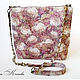 Ladies handbag Cream roses on a purple Handbag suede, Classic Bag, Kursk,  Фото №1