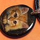 Red kitten Bagel – pendant with painting - a gift for a cat lover. Pendant. lacquer miniature. My Livemaster. Фото №6