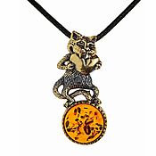 Украшения handmade. Livemaster - original item Cat pendant with heart and amber, cat in love pendant. Handmade.