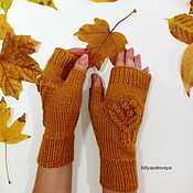 Аксессуары handmade. Livemaster - original item Mitts: Knitted mittens A bouquet of mustard color. Handmade.