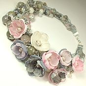 Украшения handmade. Livemaster - original item Smoky Pink Gave. Necklace made of natural stones, fabric flowers. Handmade.