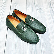 Обувь ручной работы handmade. Livemaster - original item Men`s loafers, made of genuine ostrich leather, in dark green color!. Handmade.