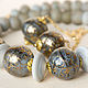'Gray with gold': beads and earrings painted in gold, Jewelry Sets, St. Petersburg,  Фото №1