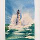 Greeting card in watercolor sea lighthouse storm waves man Moscow, Interior elements, Moscow,  Фото №1