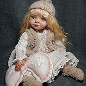 Шарнирная,  текстильная интерьерная, будуарная кукла, с объёмным лицом