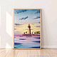 Painting with a sunset on the sea and a lighthouse in watercolor for the bedroom, Pictures, Moscow,  Фото №1