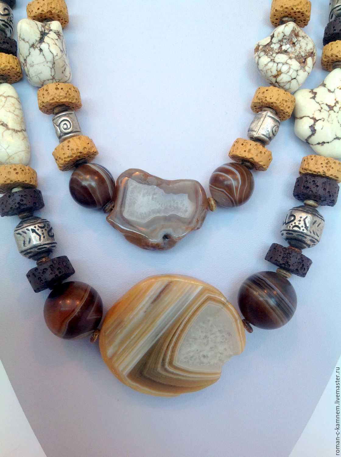 Necklace in ethnic Oriental style of natural stones Polovtsian steppe. Unusual, creative handmade jewelry original gift of a stylish, extraordinary girl.