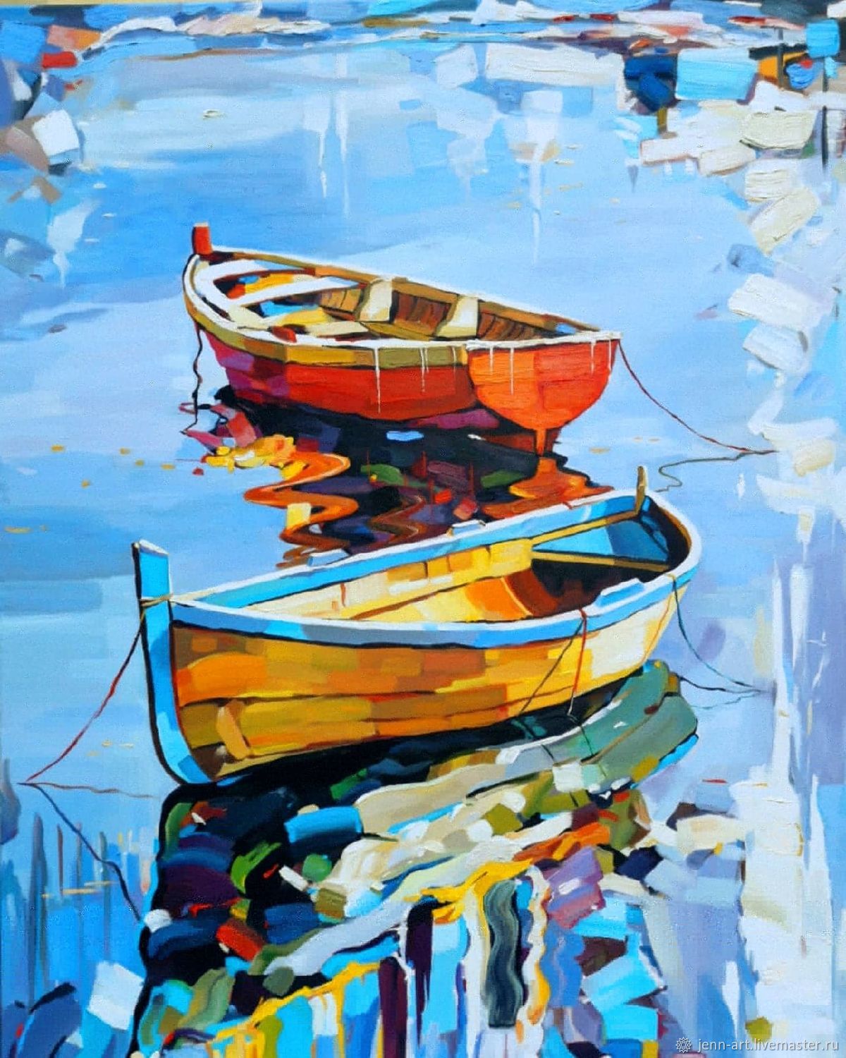 Картины маслом на холсте для интерьера пейзажи Яркие лодки в интернет .