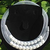 Mesh tube bracelet with pearls, 3-strand