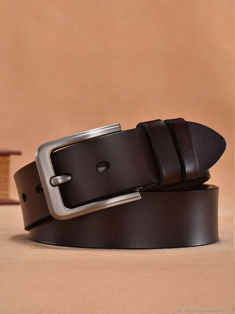Men's leather belt 'Iney' brown, genuine leather, Straps, Moscow,  Фото №1