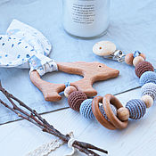 Rodent on a ring, rattle, wooden teether-Bunny