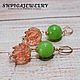 Gold plated earrings with jade and glass buds of roses `Spring`
