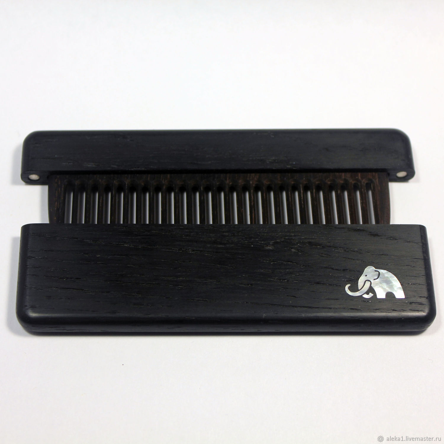 Wooden comb made of stained oak in a case with Inc pearl mammoth, Combs, Nakhabino,  Фото №1