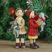 Сувениры и подарки handmade. Livemaster - original item Cotton Christmas Tree Collectible Toys. Girls with bunnies.. Handmade.