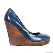 Винтаж handmade. Livemaster - original item 40 size! Blue shoes from nature.leather on wedge. Handmade.