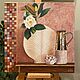 Картина маслом. Натюрморт 40*40 см. цветы. Мозаика. Цветы. Картины. Елена Лебедева. Интернет-магазин Ярмарка Мастеров.  Фото №2