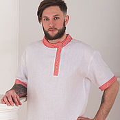 Русский стиль handmade. Livemaster - original item Linen blouse with short sleeves. Handmade.