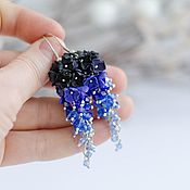 Украшения handmade. Livemaster - original item Handmade Flower Cluster Earrings Blue and Black. Handmade.
