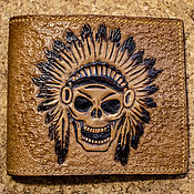 Сумки и аксессуары handmade. Livemaster - original item Wallet made of genuine leather with embossing (Indian Skull). Handmade.
