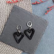 Украшения handmade. Livemaster - original item Classic Two Hearts Black Earrings. Handmade.