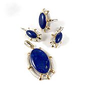Украшения handmade. Livemaster - original item Khatun. Earrings, ring and pendant with lapis lazuli in 925 silver. Handmade.