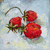 Картины и панно handmade. Livemaster - original item Painting Strawberry Still Life with berries Oil 15 x 15 Three strawberries. Handmade.