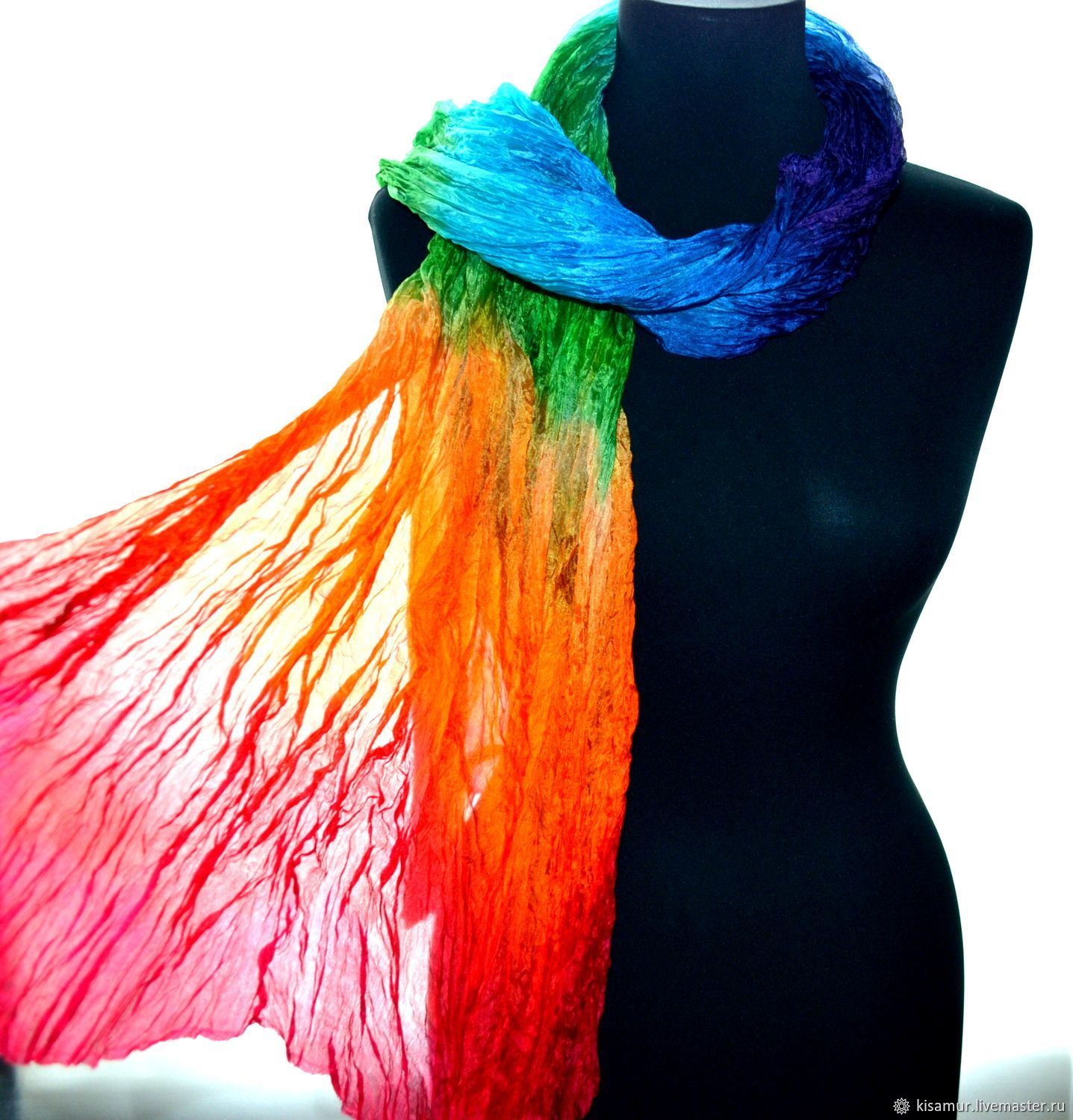 Rainbow Colors Tie Dye Silk Scarf