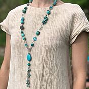 Necklace color Marsala from natural stones. Decoration on the neck, beads