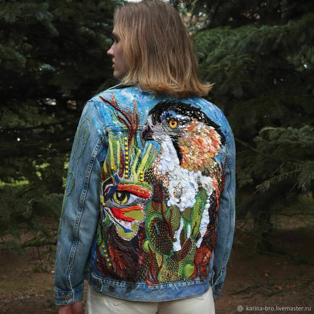 Denim jacket with embroidery Eagle Project Freedom, Outerwear Jackets, St. Petersburg,  Фото №1