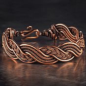 Медный кафф-браслет Уникальный дизайн Плетение из проволоки wire wrap