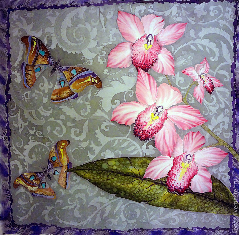 Scarf batik silk 'Orchids', Shawls1, St. Petersburg,  Фото №1