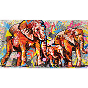 Картины и панно handmade. Livemaster - original item Cool picture "Bright elephants" 120x60. Handmade.