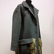 Легкое пальто накидка с бахромой - темно-синий
