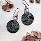Серьги с яшмой Древо Жизни. Wire wrap, серьги из проволоки. Серьги классические. Viola_create. Интернет-магазин Ярмарка Мастеров.  Фото №2