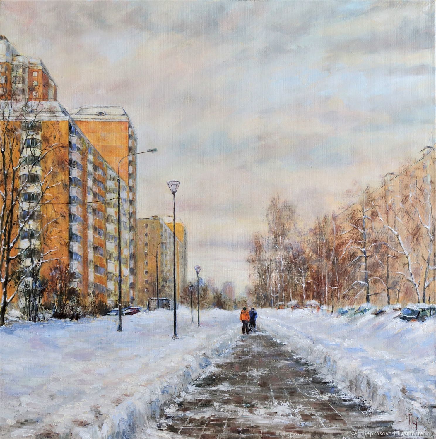 Зима на районе. Масло, холст, Картины, Москва,  Фото №1