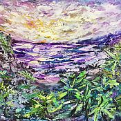 Картины и панно handmade. Livemaster - original item Painting mountains sea palm trees sunset 