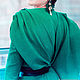 Платье с запахом сзади, со съемными рукавами, из жаккарда, зеленое, Платья, Екатеринбург,  Фото №1