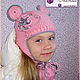 Комплект  шапочка и шарфик "Мышка" розово-серый, , Ставрополь,  Фото №1