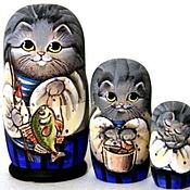 Матрешка котик рыболов 3м 11см, Матрешки, Шатура,  Фото №1